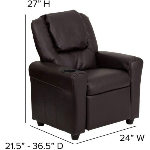  Flash Furniture Contemporary Brown Leather Kids Recliner with Cup Holder and Headrest