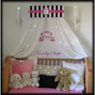 So Zoey Boutique Princess Bed Canopy Crown Valance French Paris Stripe Pink Black White Upholstered SALE