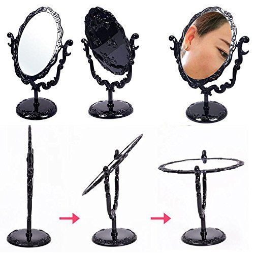  Eachbid Desktop Rotatable Gothic Small Size Rose Makeup Stand Mirror Black Butterfly