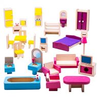 Bigjigs Toys Heritage Playset Wooden Doll Furniture Set - 27 Pieces