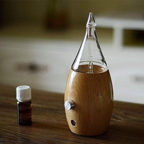  Macmon Waterless Essential Oil Nebulizer with Fast Difussion, Ultrasonic Aromatherapy Fragrant Oil Vaporizer Humidifier,Natural and Artistic Night Light Gift for Friends in Wood and Glass