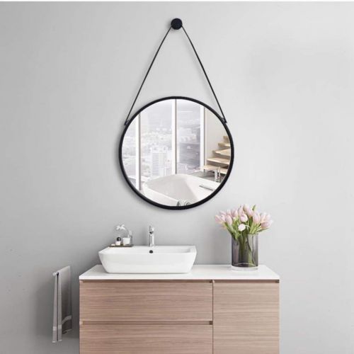  LAXF-Mirrors Metal Framed Decorative Wall Mirror with Hanging Strap,Retro Wall Hanging Mirror,Creative Makeup Shaving Iron Mirrors for Bedroom, Bathroom and Living Room Black
