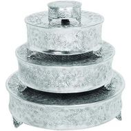 Benzara Intricately Designed Aluminum Cake Stand, Set Of 4, Silver