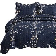 [아마존핫딜][아마존 핫딜] Bedsure Quilt Set Navy King Size Plum Blossom (106x96 inches) Bedspread, Lightweight Coverlet Quilt for Spring and Summer, 1 Quilt and 2 Pillow Shams