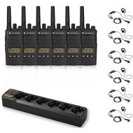6 Pack of Motorola RMU2080d Radios with 6 Push To Talk (PTT) earpieces and a 6-Bank Radio Charger