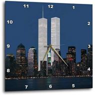 3dRose dpp_154708_3 New York City Evening Skyline Featuring The Twin Towers-Wall Clock, 15 by 15-Inch