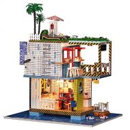 Kisoy Miniature DIY Dollhouse Kit with Furniture Accessories Creative Gift for Lovers and Friends (Sea Station) with Dust Proof Cover and Music Movement
