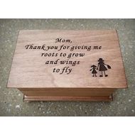 Simplycoolgifts Custom Engraved wooden musical jewelry box with Mom, Thank you for giving me roots to grow and wings to fly, wedding gift for Mom