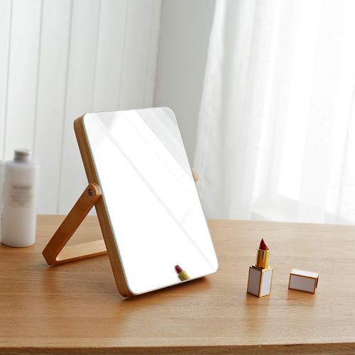  LQY Desktop Vanity Mirror,European Table Mirror, Wood Vanity Mirror,Portable Wooden Countertop Mirror,HD Folding Mirror,L