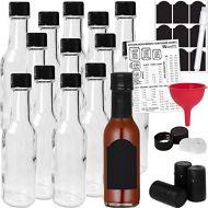Talented Kitchen 14-PACK Hot Sauce Bottles 5oz with Caps, Funnel for Kitchen, Chalkboard Labels, Shrink Capsules, Dripper Inserts. Mini Wine Bottle Hot Sauce Kit, 5 Oz Woozy Glass Bottle Dasher by