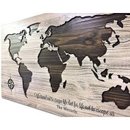 HowdyOwl World Map Art, Wood Wall Art, Push Pin Map, Map to Mark Travels, Travel Log, Custom Name Sign, Established Date, Anniversary Gift, Gift for Wife, Gift for Husband