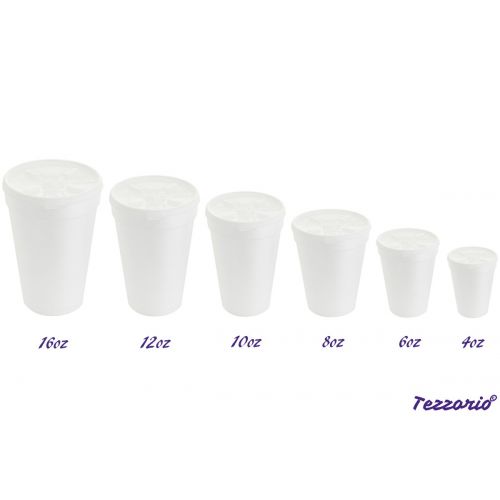  Tezzorio Disposable (200 Sets) 16 oz White Foam Cups with LiftnLock Lids and BONUS Stirrers, Disposable Foam Drink Cups, To Go Coffee Cups, Insulated Foam Cups for Hot/Cold Drinks byTezzorio