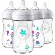 Philips Avent Natural Baby Bottle with Seahorse Design, 9oz, 4pk, SCF659/47