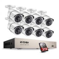 ZOSI Full HD 1080P PoE Video Security Cameras System,8CH 1080P Surveillance NVR, 8x2.0 Megapixel Outdoor Indoor Weatherproof IP Cameras, 120ft Night Vision with 2TB Hard Drive, Pow