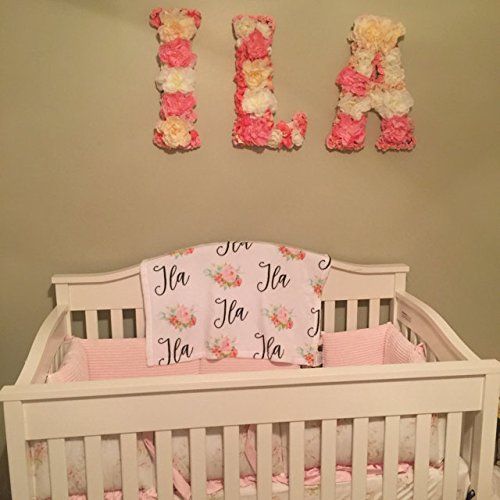  The Navy Knot Personalized Baby Name Blanket - Floral - Frame - 30 X 40 - Plush Fleece Swaddle - Baby Girl Bedding -...