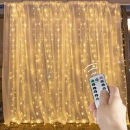[아마존 핫딜]  [아마존핫딜]Brightown 10 Ft Window Curtain Icicle String Lights with Remote & Timer, 300 LED Fairy Twinkle Lights with 8 Modes Fits for Bedroom Wedding Party Backdrop Outdoor Indoor Wall Decor
