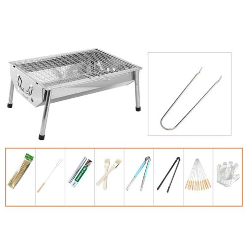  Three drops of water Barbecue Grill，Portable Stainless BBQ Tool Set for Outdoor Cooking Camping Hiking Picnics 5-10 People (Color : Silver)