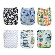 ALVABABY 6pcs Pack Fitted Pocket Cloth Diaper with 2 Inserts Each (Boy Color) 6DM12