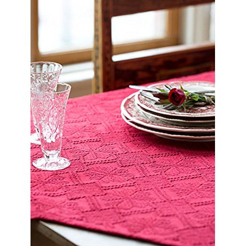  April Cornell Homespun Matelasse Red 60 x 90 Cotton Tablecloth