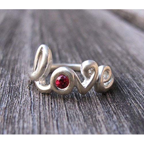  Belesas Sapphire Love Ring- Gifts for Couple- Friend Ship Statement Ring- Unique Best Friend Ring- Cursive Word Love Ring