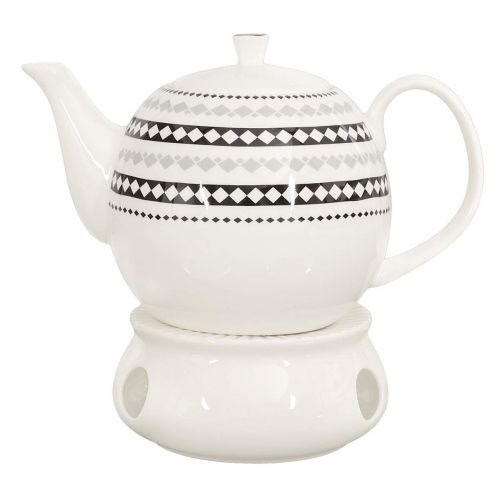  Buchensee Porzellan Kanne 1,5 Liter mit Stoevchen. Elegantes Teeset/Kaffeeset aus Fine Bone China mit stilvollem Rautendekor