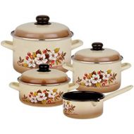 [아마존베스트]GSW 243155 Madeira Topf-Set 4-teilig, Emaille, beige mit dekor, 24 cm, 7-Einheiten