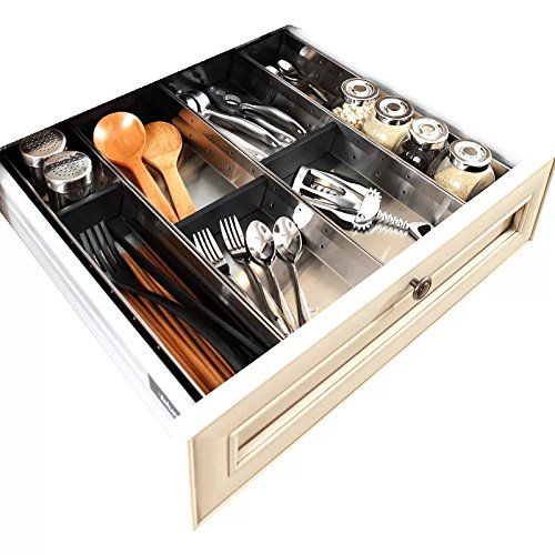  UEniko Vida UENIKA+ [Stainless Steel Edition] Cutlery Tray Adjustable Utensil Organizer Flatware Drawer Dividers Kitchen Storage Organizer (Short-Skinny)