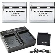 [아마존베스트]UltraPro 2-Pack LI-50B High-Capacity Replacement Batteries w/Rapid Dual Charger for Select Olympus Cameras - UltraPro Bundle Includes: Deluxe Microfiber Cleaning Cloth