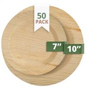 CaterEco Deluxe Round Palm Leaf Plates Set (50 Pack) | (25) Dinner Plates & (25) Salad Plates | Ecofriendly Disposable Dinnerware | Heavy Duty Biodegradable Party Utensils for Wedd