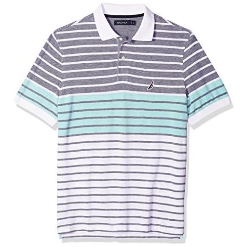  Nautica Mens Short Sleeve Colorblock Cotton Oxford Pique Polo Shirt