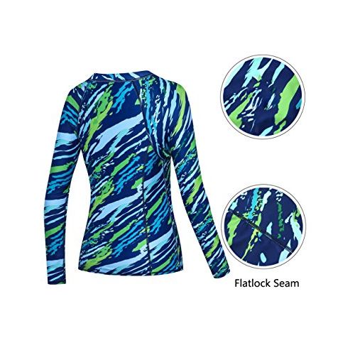  WNDSYN Rashguard Women Long Sleeve Swimsuit Sun Protection Rash Guard Print Front Zipper Swimwear Crew Neck UPF50 Surf Shirt