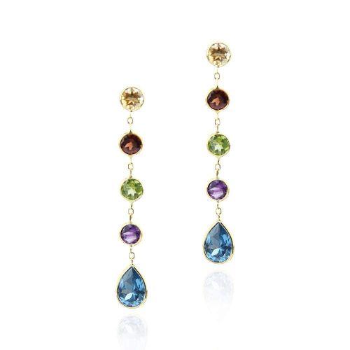  Amazinite 14k Yellow Gold Gemstone Earrings with Round and Pear Shaped Stations