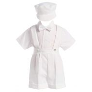 Lito White Christening Baptism Suspenders and Short Set with Hat Size 3T