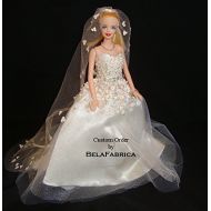 BelaFabrica Custom Barbie size wedding dress Replica Ballgown Flower Applique A-line 1:6 Scale Wedding Centerpiece For Her Him Them Miniature Doll size Wedding Gown Bridal Shower Barbie Fashio