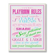 The Kids Room by Stupell Pink, Green and Blue Playroom Rules Rectangle Wall Plaque, 11 x 0.5 x 15, Proudly Made in USA