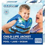 [아마존베스트]New & Improved Oceans7 US Coast Guard Approved, Child Life Jacket, Flex-Form Chest, Open-Sided Design, Type III Vest, PFD, Personal Flotation Device, Blue/White