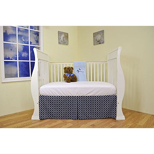  TILLYOU Navy Tailored Crib Bed Skirt Crib Dust Ruffle Cotton 15 inches long Quatrefoil design