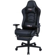 CYROLA Cyrola Large Size Real PU Leather High Back Comfortable Gaming Chair with Footrest PC Racing Chair with Lumbar Support Headrest Ergonomic Design（WhiteBlack）