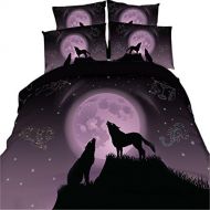 EsyDream 3D Oil Constellation Moonlight Wolf Boys Bedding Sets No Comforter,Queen Size 3PC/Set(1 Duvet Cover +2 Pillowcase)