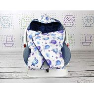 NuvaArt Car Seat Blanket in Air Balloons, Car Seat Blanket Infant Handmade Swaddle Travel Wrap Hooded Blanket