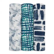 aden + anais Silky Soft Swaddle Blanket,100% Bamboo Viscose Muslin Blankets for Girls & Boys, Baby Receiving Swaddles, Ideal Newborn & Infant Swaddling Set, 3 Pack, Seaport: Baby