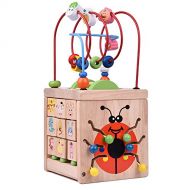 FUN LITTLE TOYS Wooden Activity Cube for Toddlers, Wooden Toys, Baby Activity Center, Classic Bead Maze Toys, Educational Learning Toys for Kids Birthday Gift for Kids
