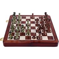 [아마존핫딜][아마존 핫딜] Agirlgle International Chess Set with Folding Wooden Chess Board and Classic Handmade Standard Pieces Metal Chess Set for Kids Adult
