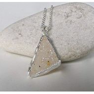 Belesas Triangle White Druzy Necklace- White Edgy Statement Necklace- White Stone Layering Necklace- OOAK Necklace- Jewelry Gifts for her