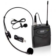 Pyle Belt Pack Wireless Microphone System - Mic Set with USB Receiver, Transmitter, Headset and Clip Lavalier Lapel Mic, Audio Cable, Two AA Battery - Great for Karaoke, PA, Dj Party -