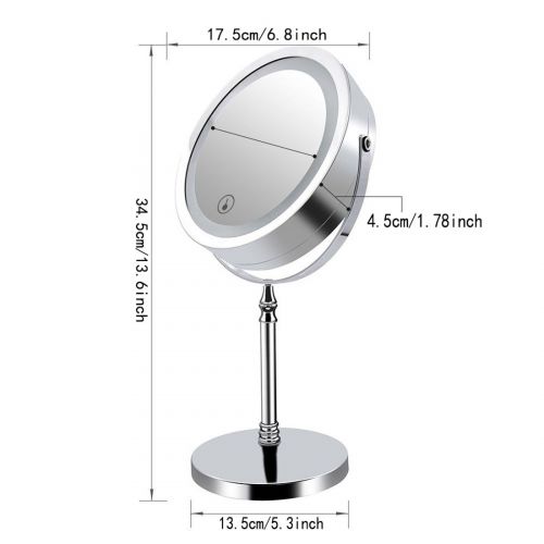  Metcandy USB Charging led Makeup Mirror Double-Sided 10X Desktop Dimmable Creativity Girl Dorm Room Bathroom Dressing Room Beauty Cosmetic Mirror, Silver, 7inch