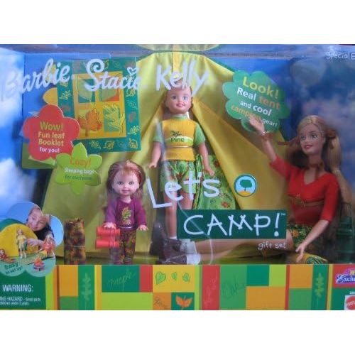 바비 Mattel Barbie Stacie & Kelly LETS CAMP Gift Set - R U Exclusive Special Edition w 3 Dolls, Tent, Camping Gear & More (2001)