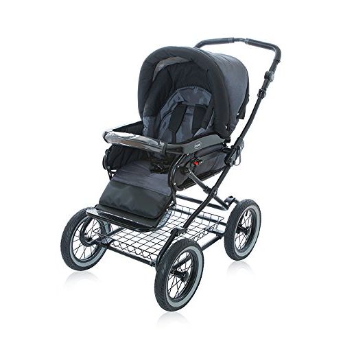  Baby Stroller for Infant Newborn and Toddler Roan Rocco Classic Pram Stroller 2-in-1 with Bassinet separate Seat & big air-inflated wheels - Graphite