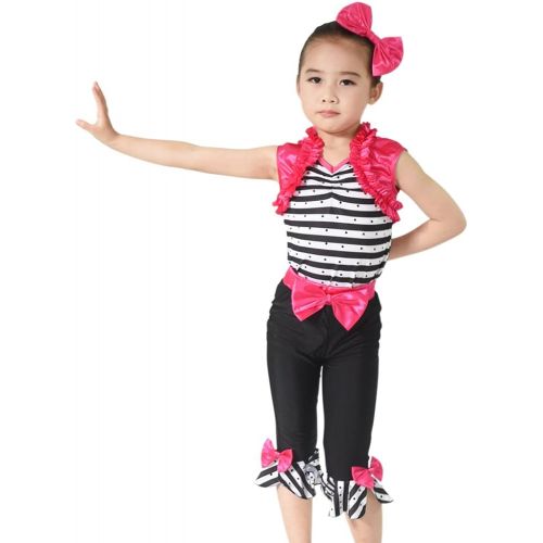  MiDee Two Pieces Bow Zebra Vest Tap & Jazz Outfits Dance Costume