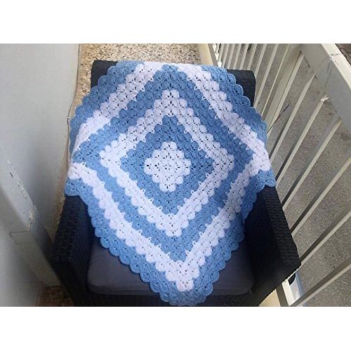  LovelyGR Baby Wrapping Blankets Boy Girl Crochet Acrylic Yarn Blue White Color